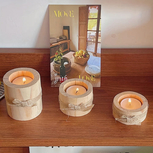 Elegant Wooden Candleholders - Set of Three