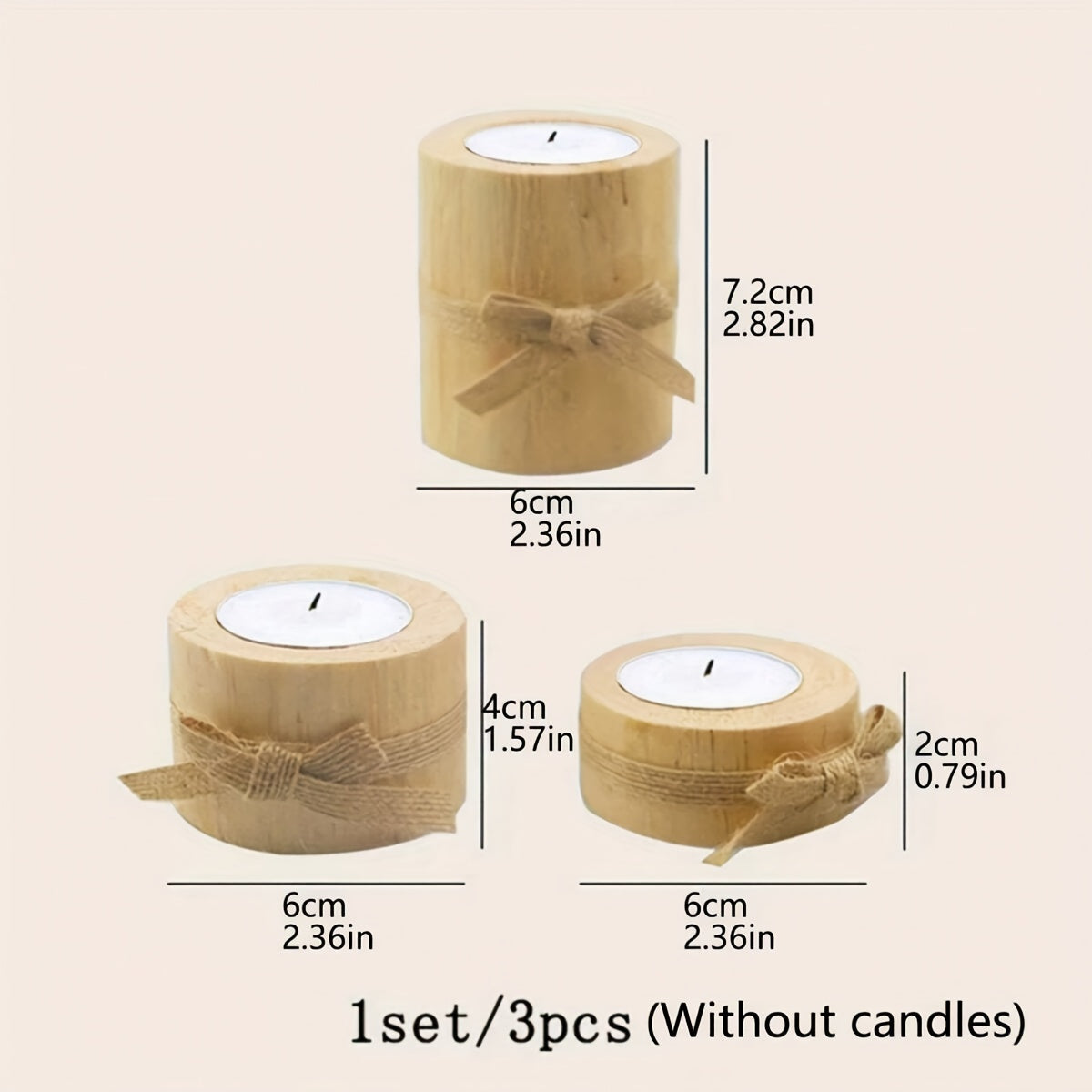 Elegant Wooden Candleholders - Set of Three
