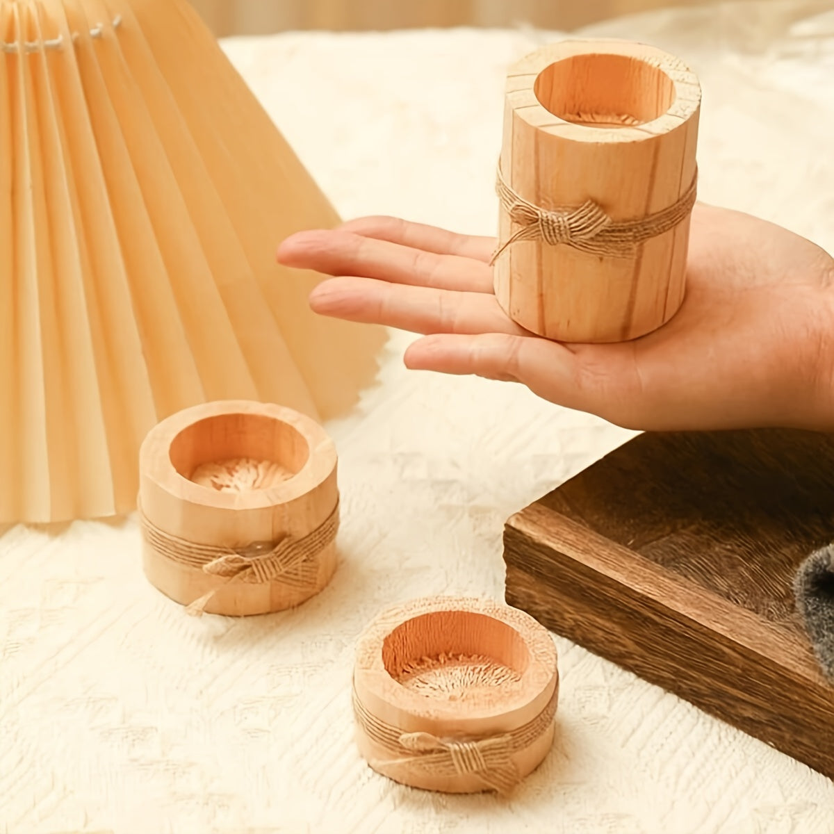 Elegant Wooden Candleholders - Set of Three