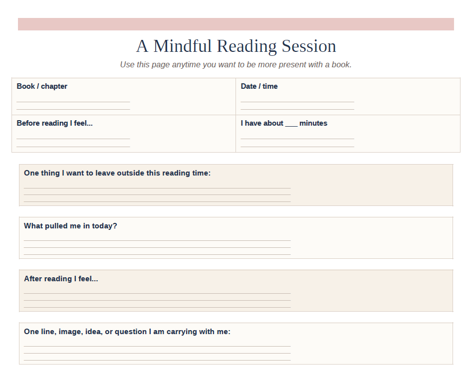 Uneedum Mindful Reading Journal – Printable Book Reflection & Reading Self-Care Journal