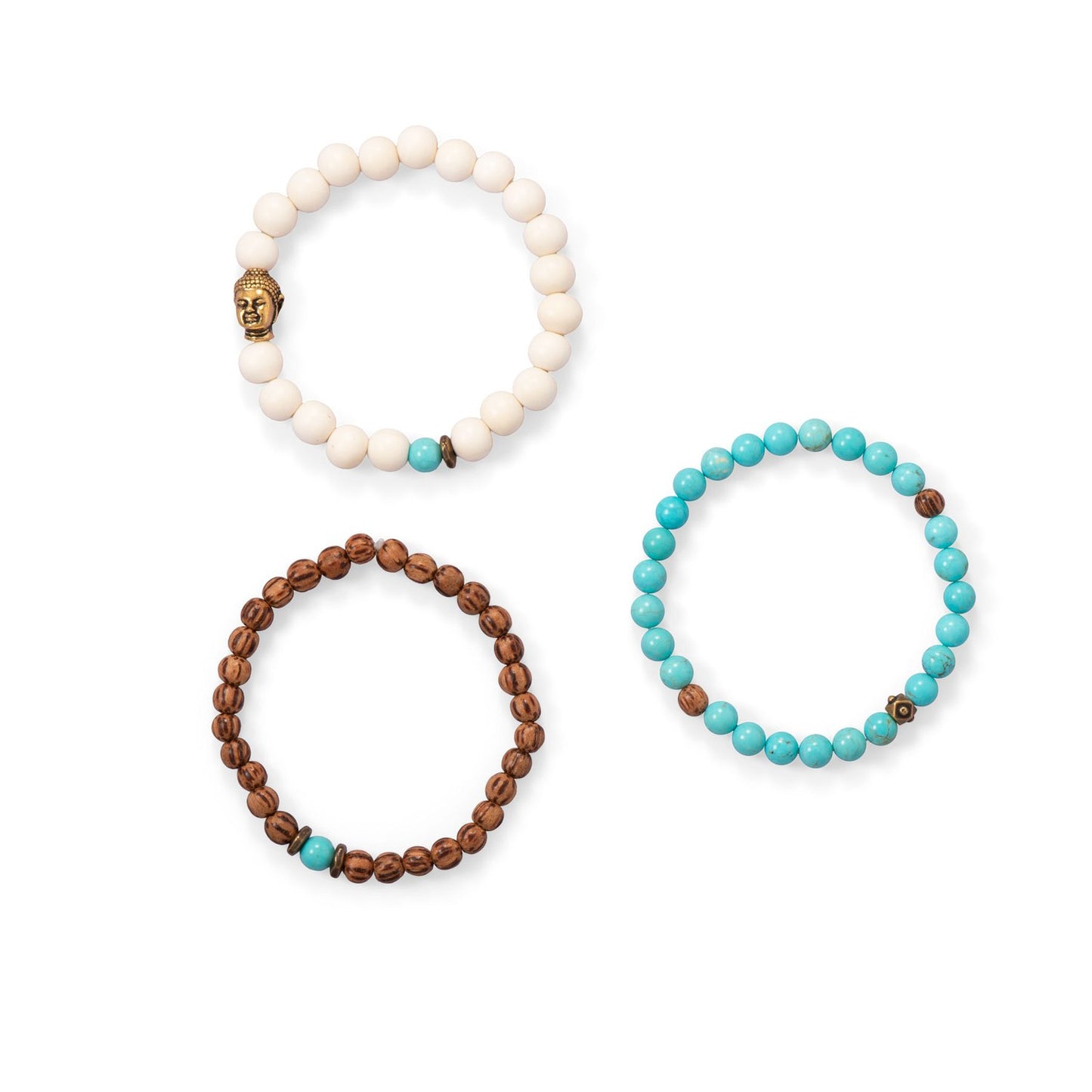 Wood and Magnesite Buddha Bracelet Set