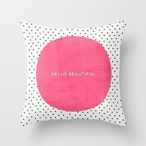 Hello Beautiful Pink Accent Pillow Handmade Zen Home Decor