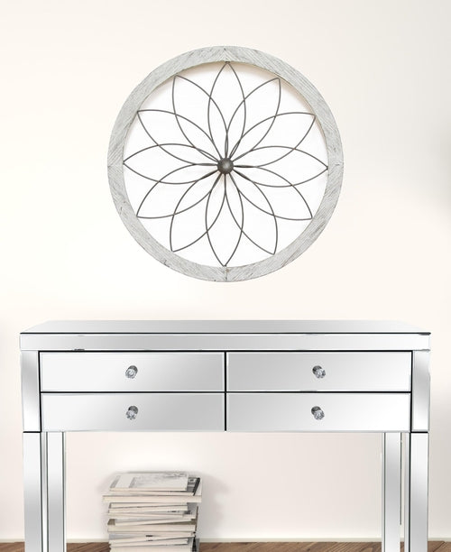 Distressed Chic Flower Metal & Wood Wall Decor – Elegant Texture with Rustic Charm