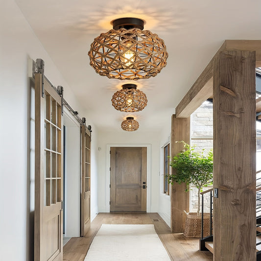 Boho Hemp Weave Ceiling Light