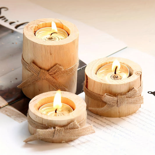Wood candle holders set of three