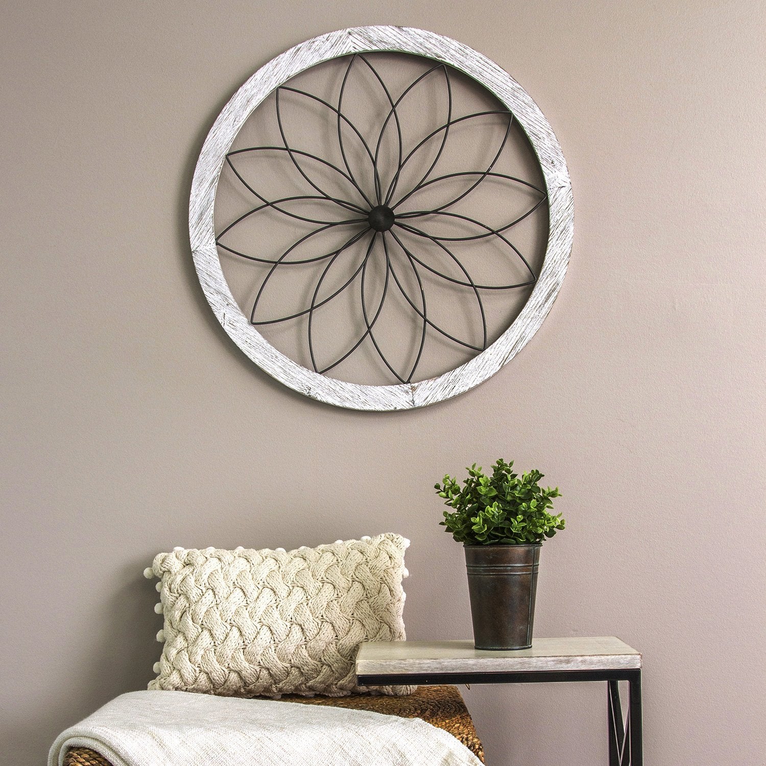 metal and wood flower wall hanging