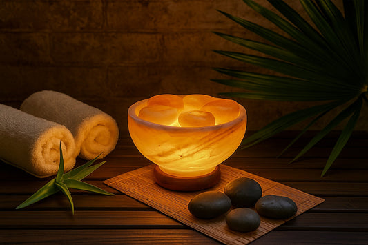 himalayan salt stone warmer in spa setting