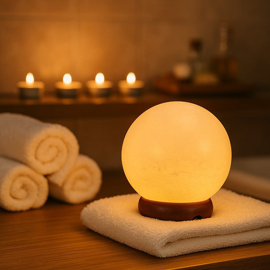 White Himalayan Salt Lamp Globe on Base