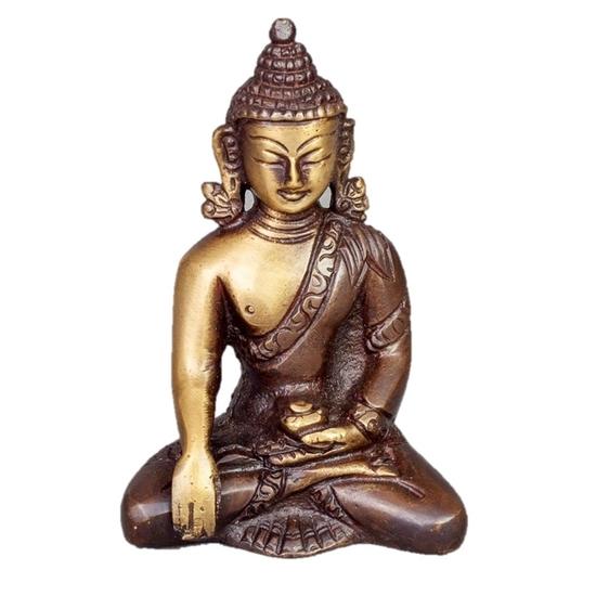 Sitting Buddha Statue in Meditation Pose Two-Tone Color in Brass