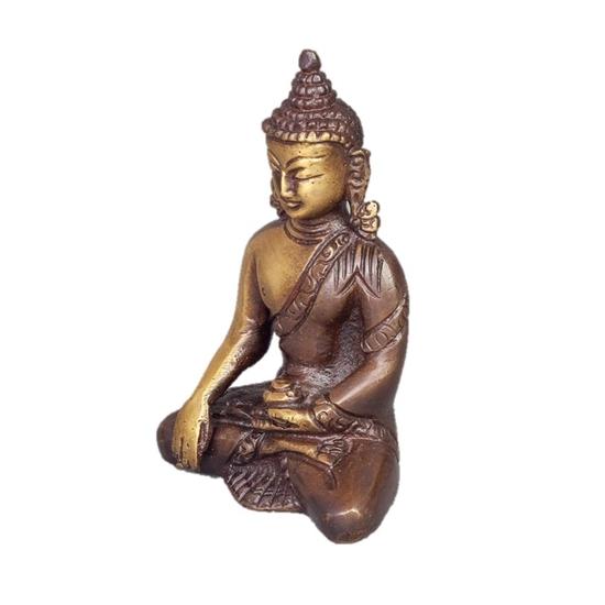 Sitting Buddha Statue in Meditation Pose Two-Tone Color in Brass